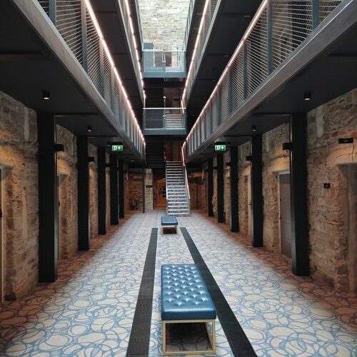 Lobby Bodmin Jail Hotel with cell doors on both sides