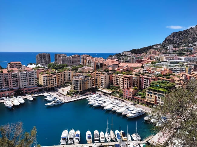 Harbor in Monaco with highrises and boats