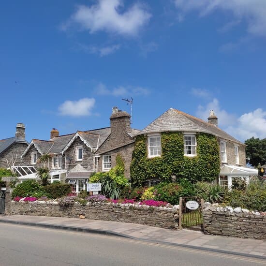 Ivy-covered cottages on Tintagel's main street