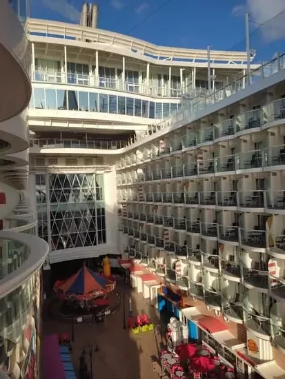 Aerial view of Boardwalk area with outside seating for Johnny Rockets