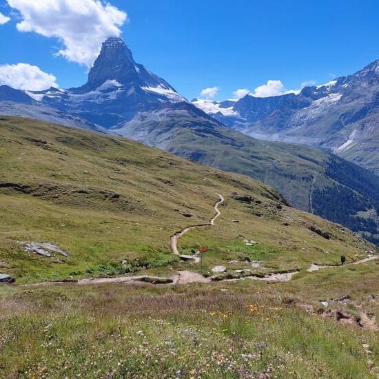 Mountain paths through meadows near Matterhorn