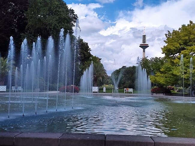 Large fountain with water spray in park