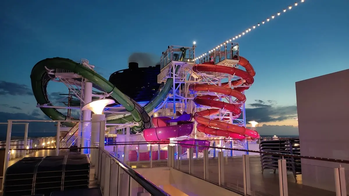 Waterslides on Norwegian Getaway by night