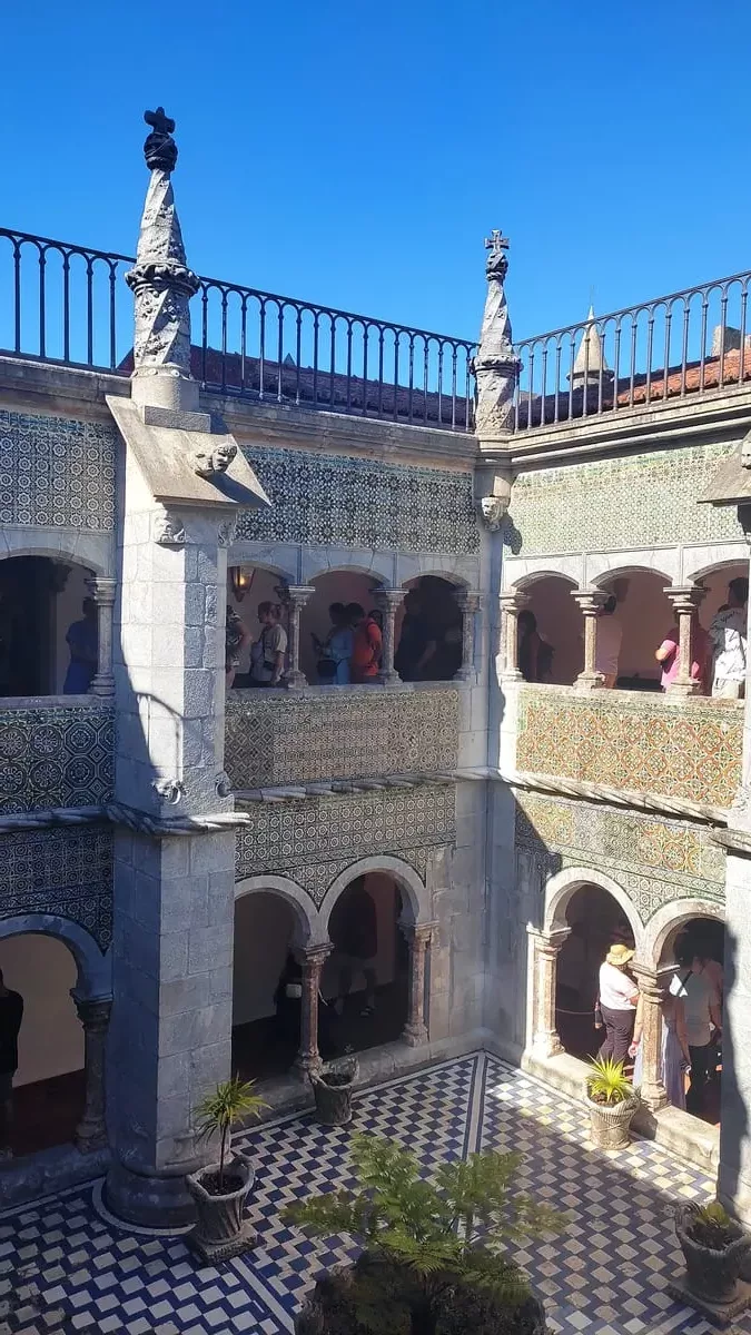 Both the ground and the walls of this interior courtyard at Sintra's Pena Palace are lavishly decorated with the typical Portuguese tiles.