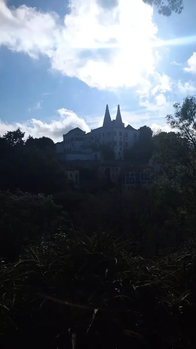 The National Palace sits on top of a hill in Sintra and is easy to recognize by its twin towers with their iconic cone shape.