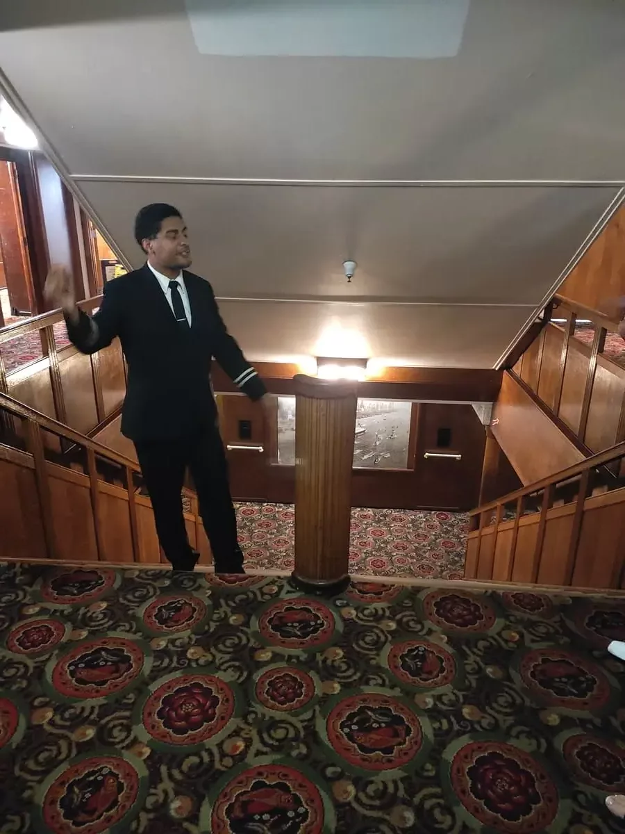 Tour guide on Paranormal walk shows the most dangerous staircase on Queen Mary. Built too steeply it has led to a number of accidents.