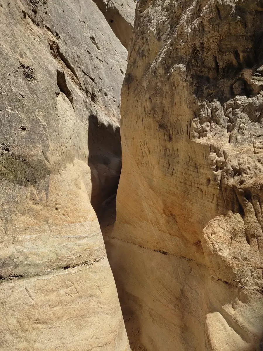 Annie's Canyon is a bit of a squeeze. The slot canyon walls are very close to each other.