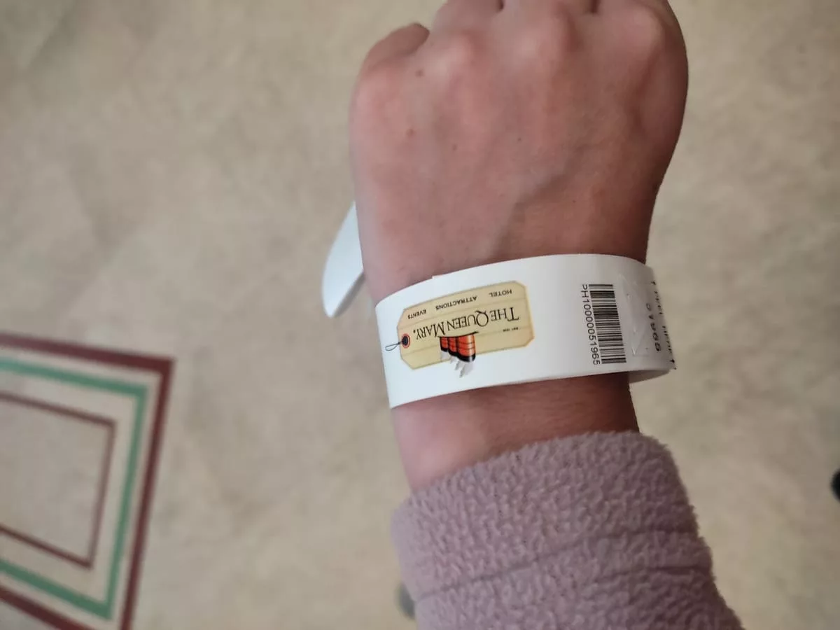 Hand with wristband to indicate having paid for tour