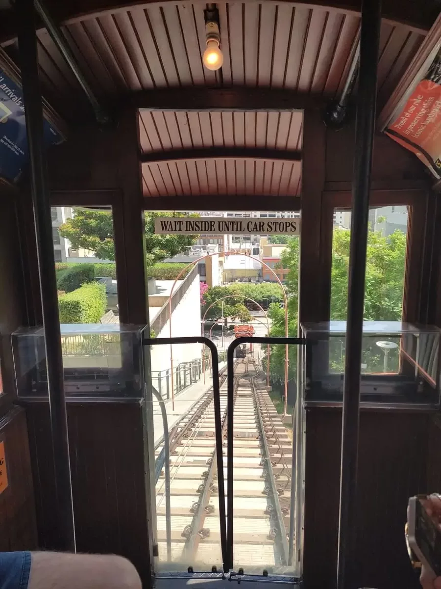 Going down a steep hill in Angels Flight cab