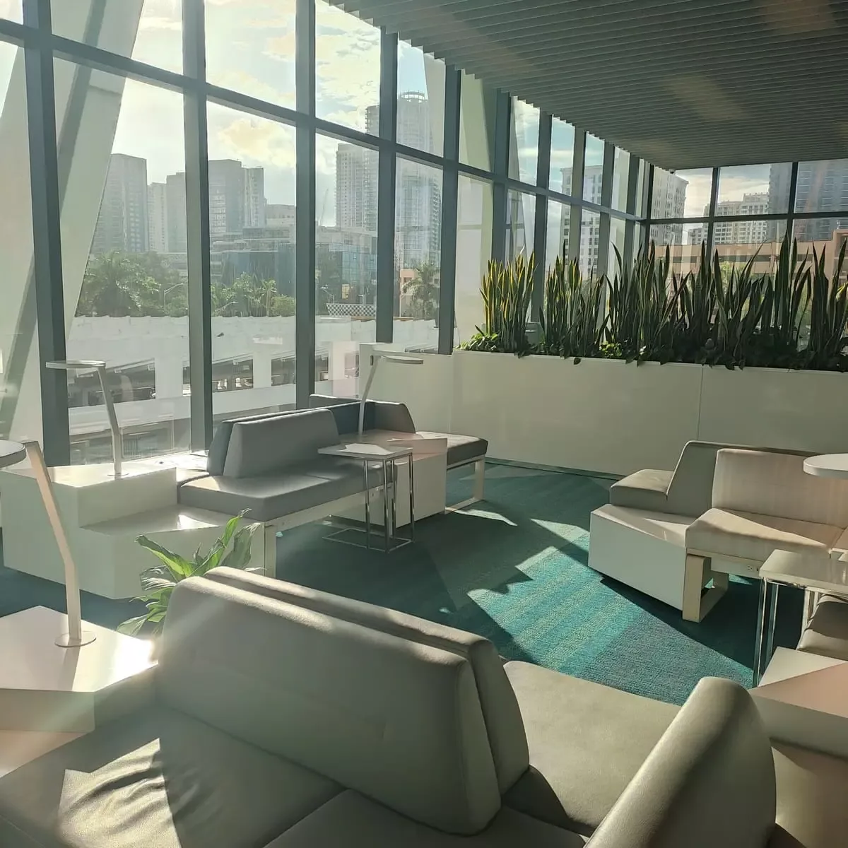 The Smart waiting lounge is quite plush and offers a great view of Fort Lauderdale's skyline through large glass windows