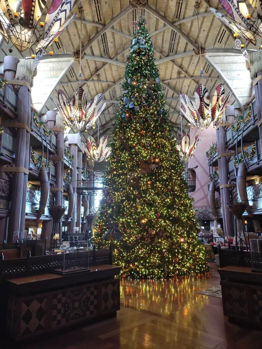 Huge Christmas Tree in lobby of Disney's Animal Kingdom Lodge