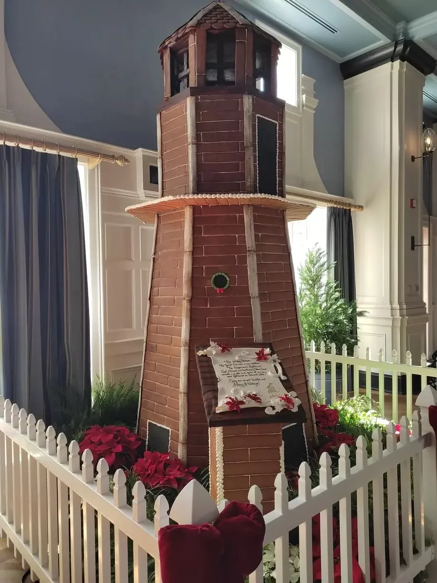 Lighthouse made of gingerbread at Disney's Yacht Club