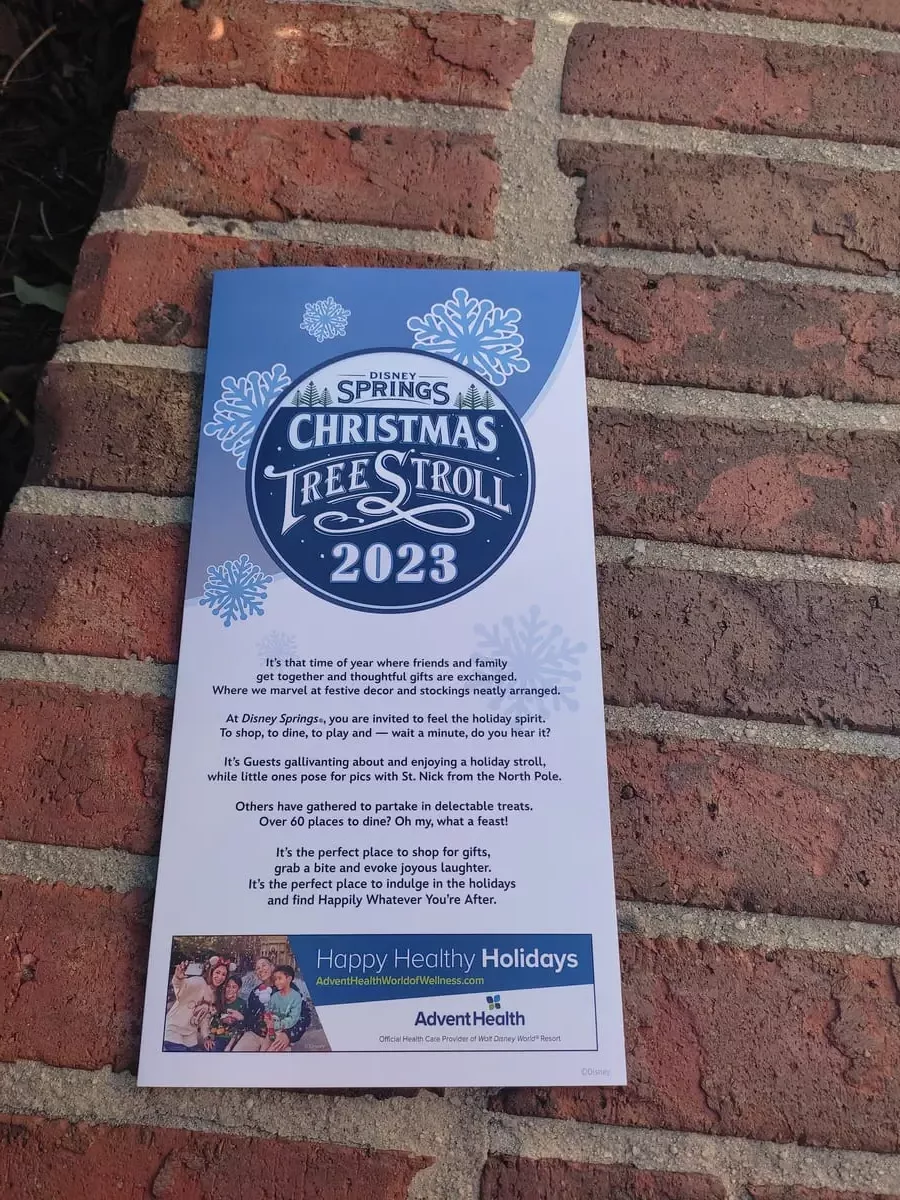 Leaflet with instructions for the Disney Springs Christmas Tree Stroll