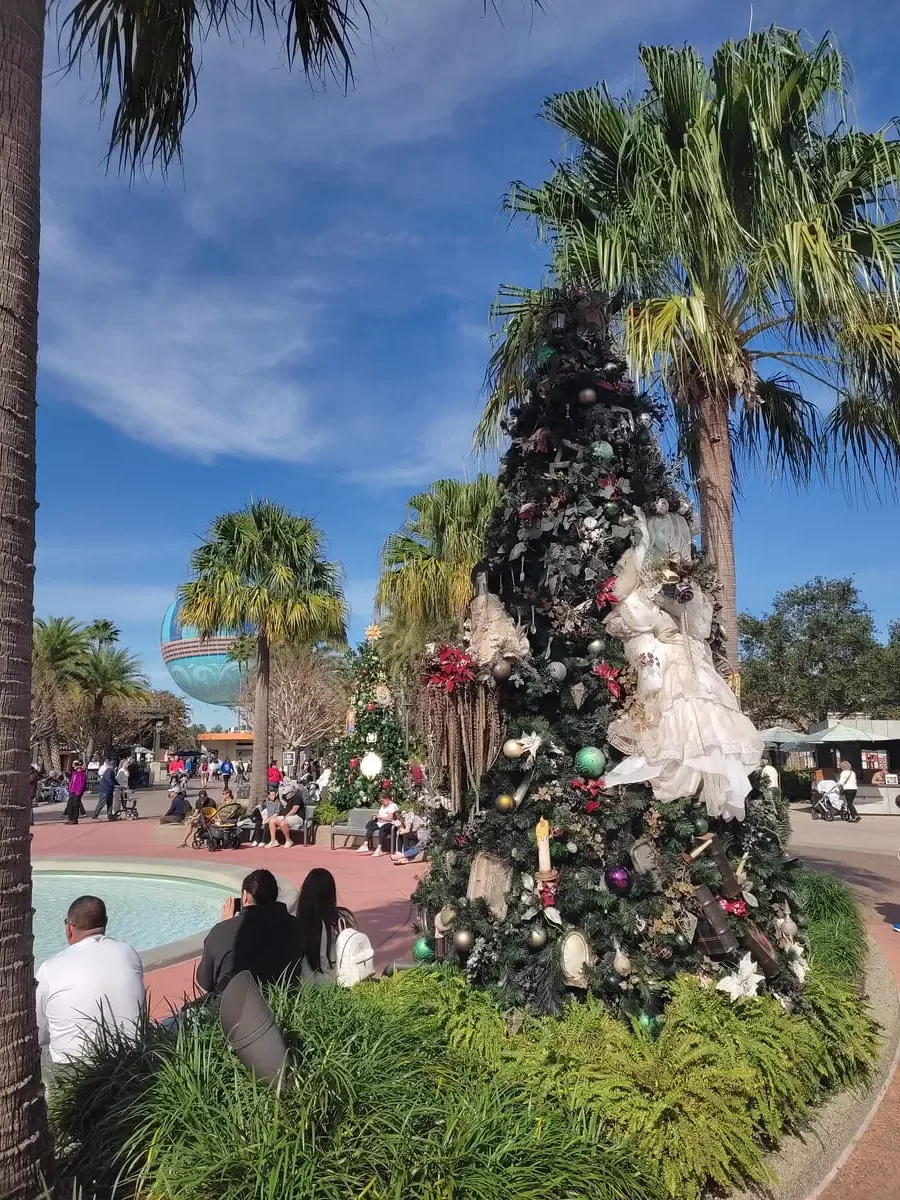Christmas Tree decorated with Haunted Mansion decorations at Disney Springs