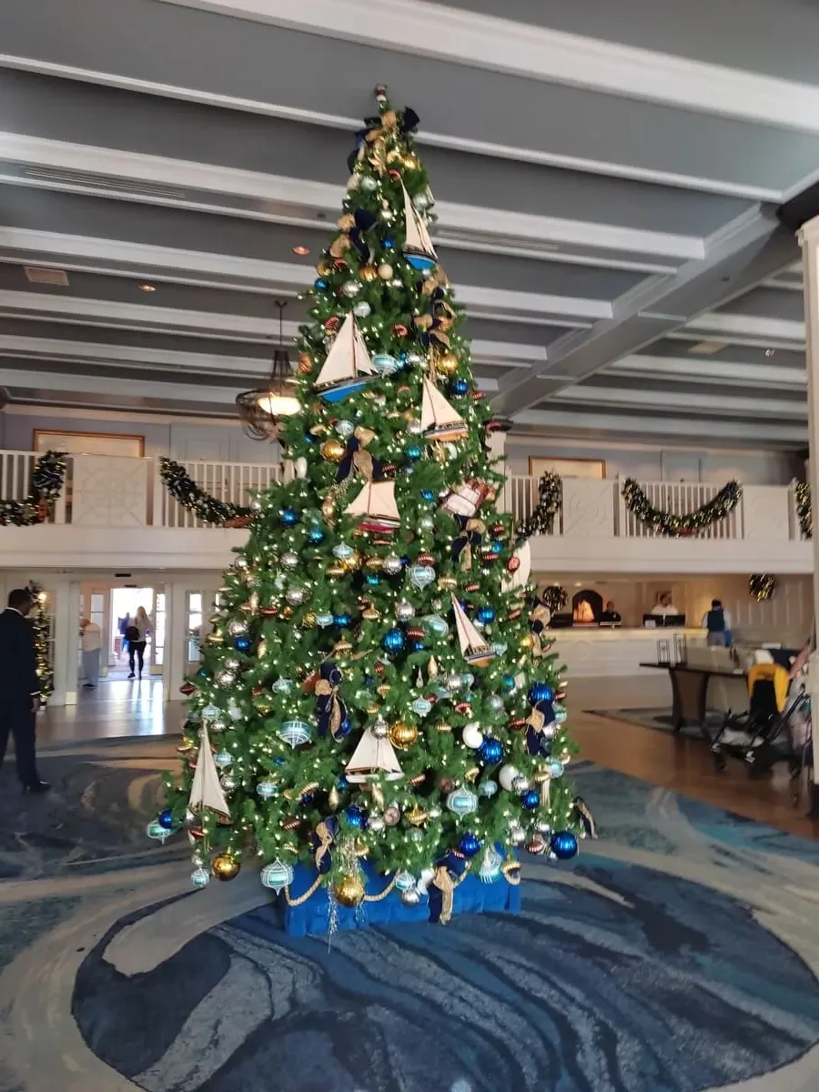 Lobby at Disney's Yacht Club with Christmas Tree
