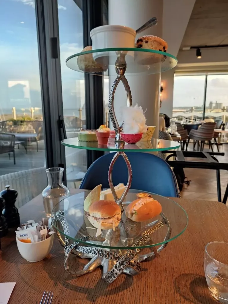 Octopus shaped etagere with sweet and savory treats for afternoon tree at Harbour Hotel, Southampton