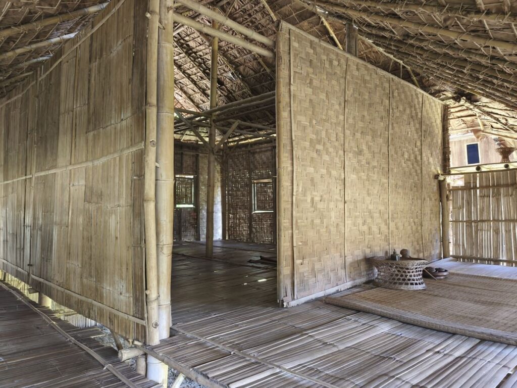 Room in Lanna house with floor and walls made of bamboo