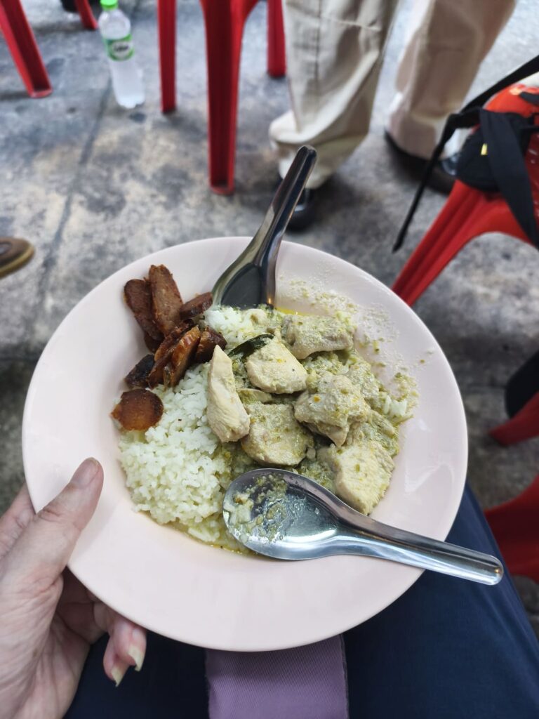 Plate with green chicken curry