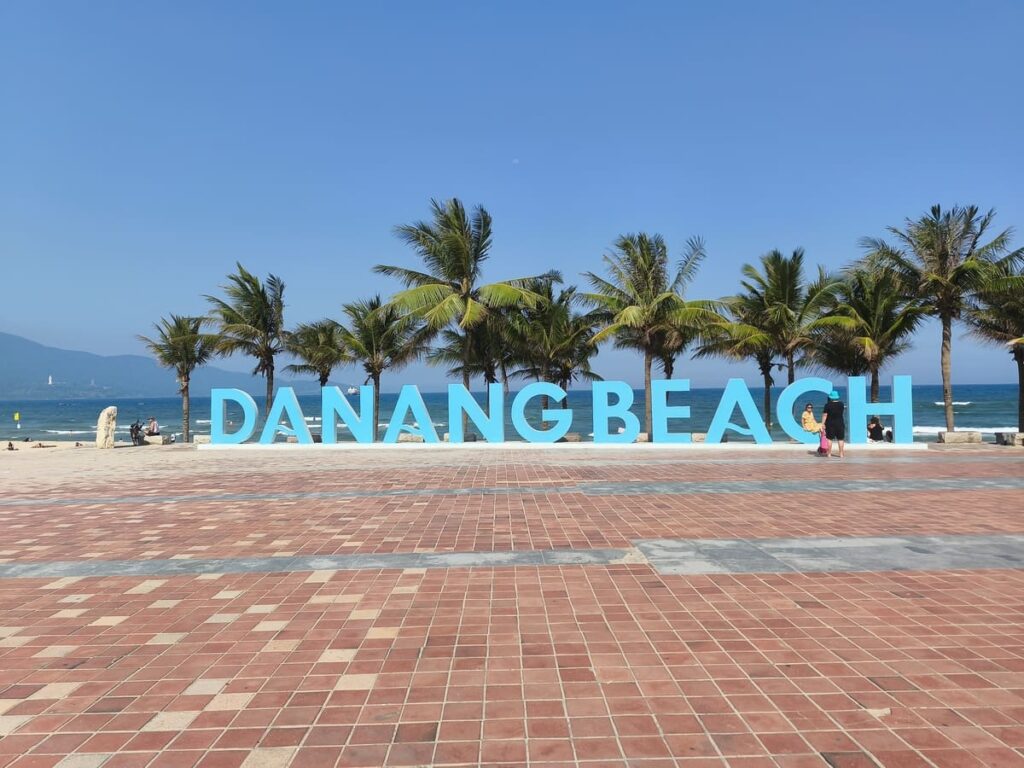 Da Nang Beach sign at beach