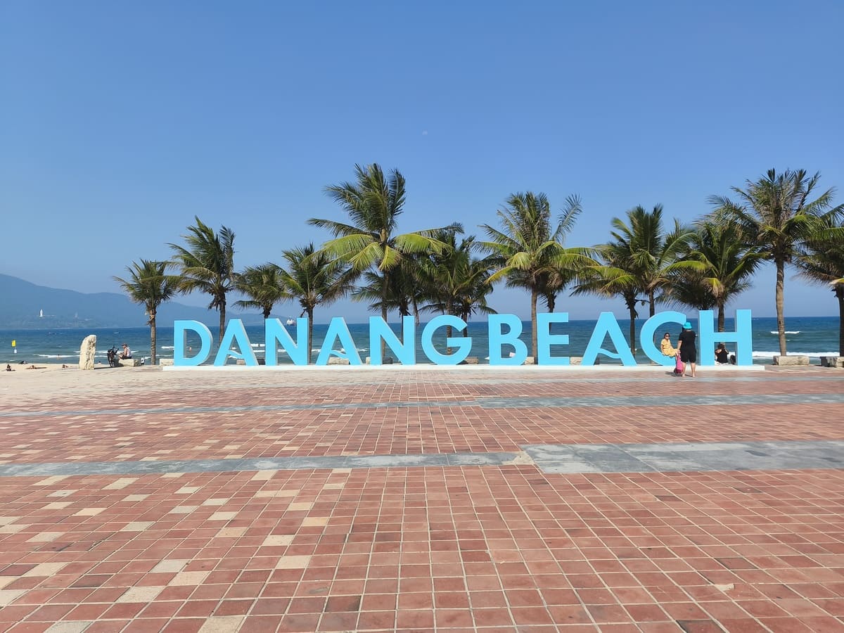Da Nang Beach sign at beach