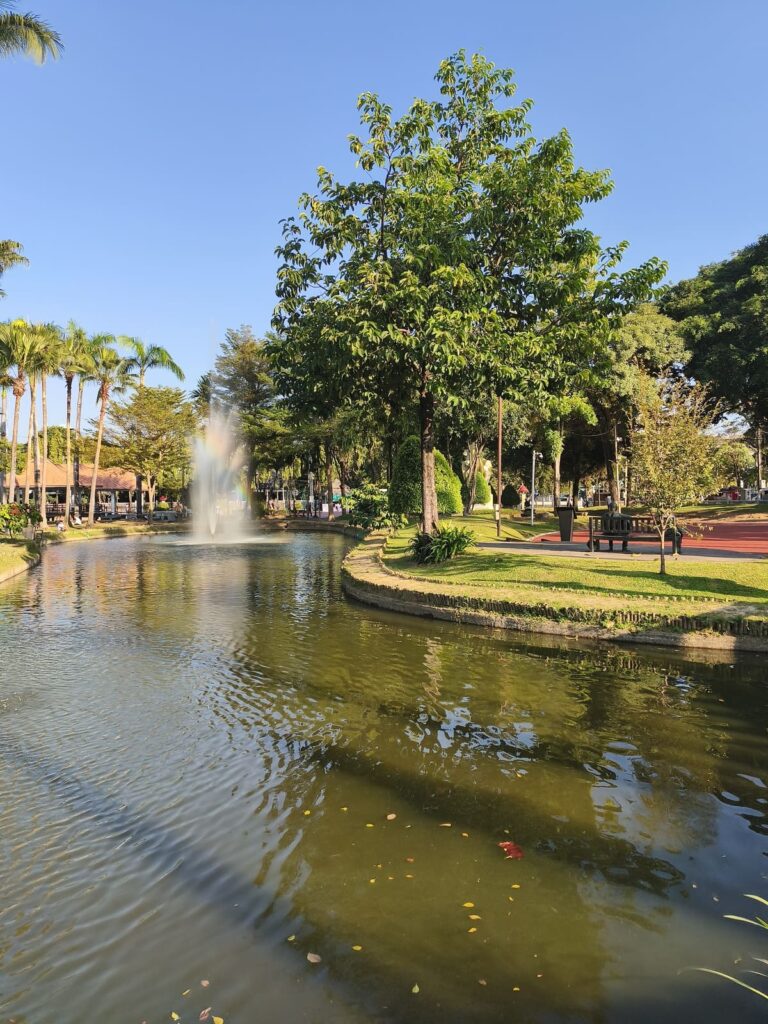 Pond with fountain in Buak Had Park, Chiang Mai