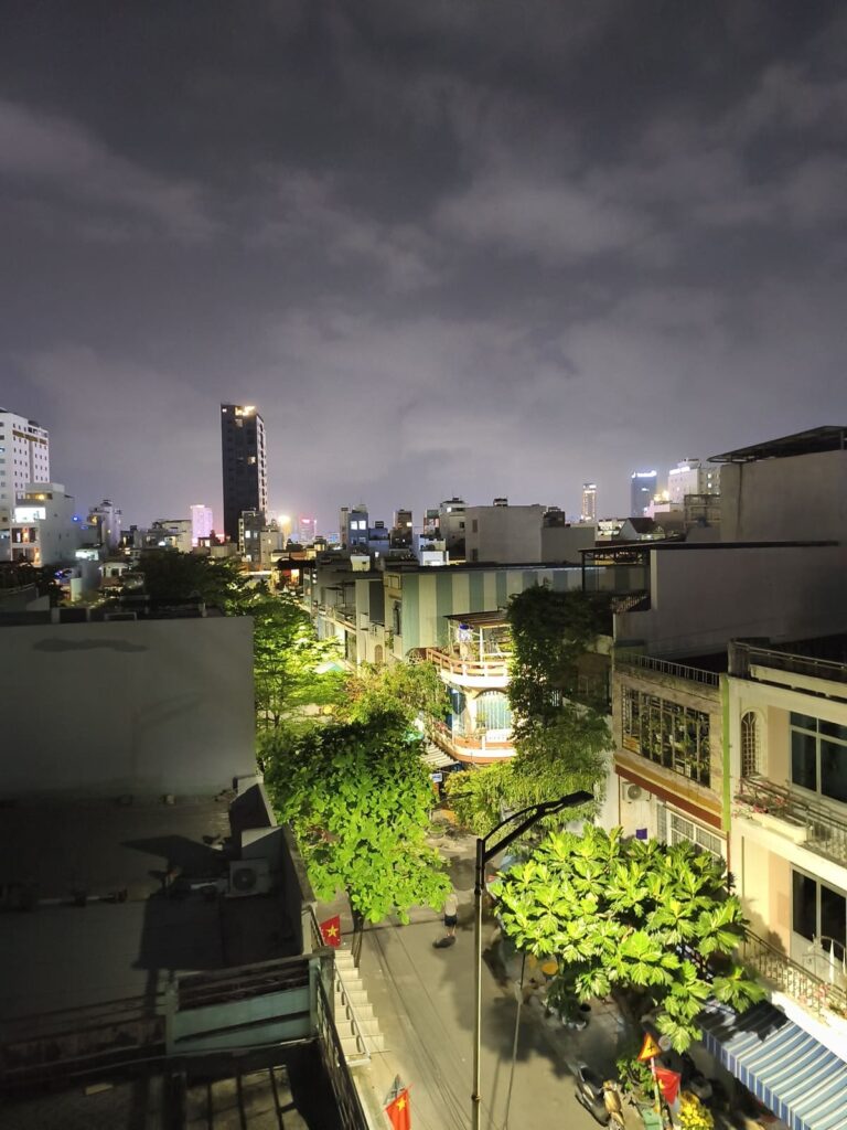 View over local neighborhood at night
