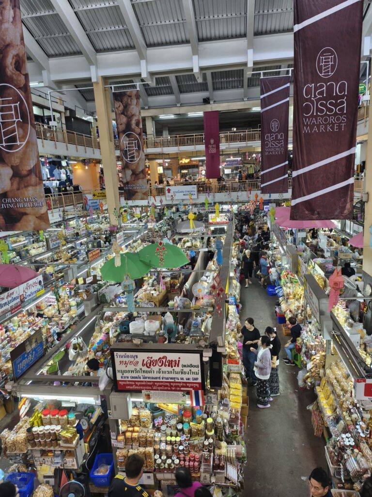 Indoor market selling food, clothes etc.