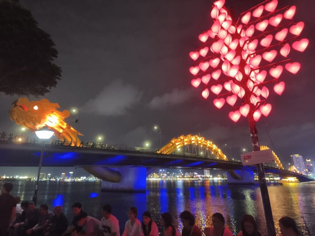 River and Dragon Bridge at night