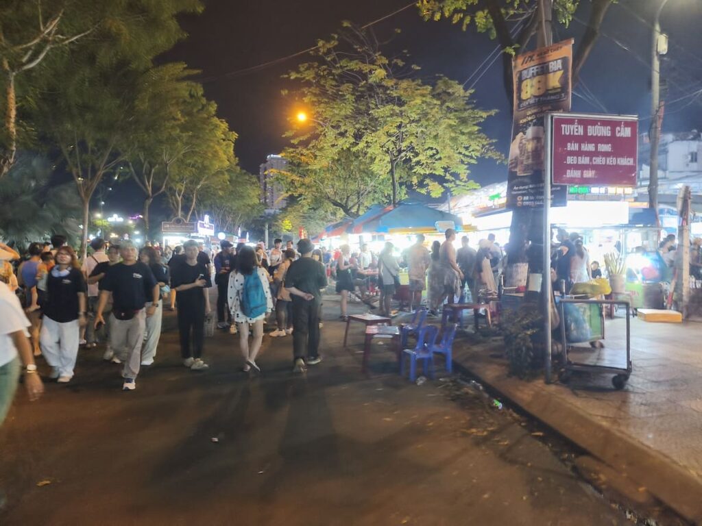 Crowded Night Market in Da Nang