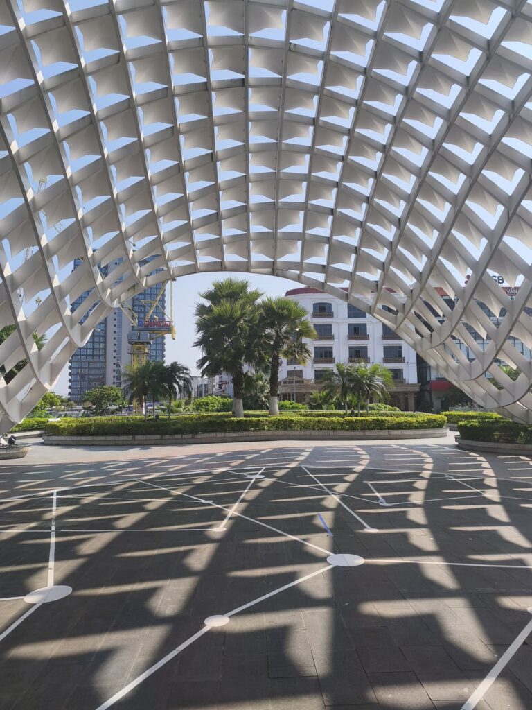 Artful ceiling construct in park