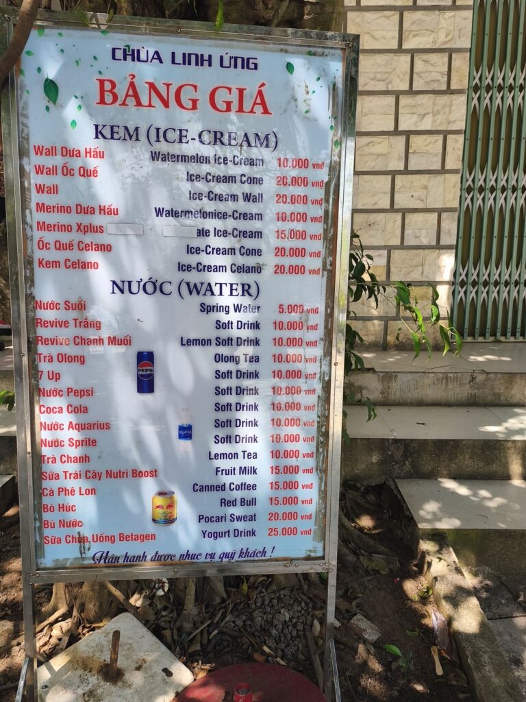 Menu with drink and ice cream prices