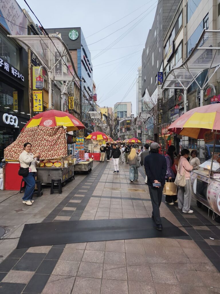 Street lined with food stalls in Busan