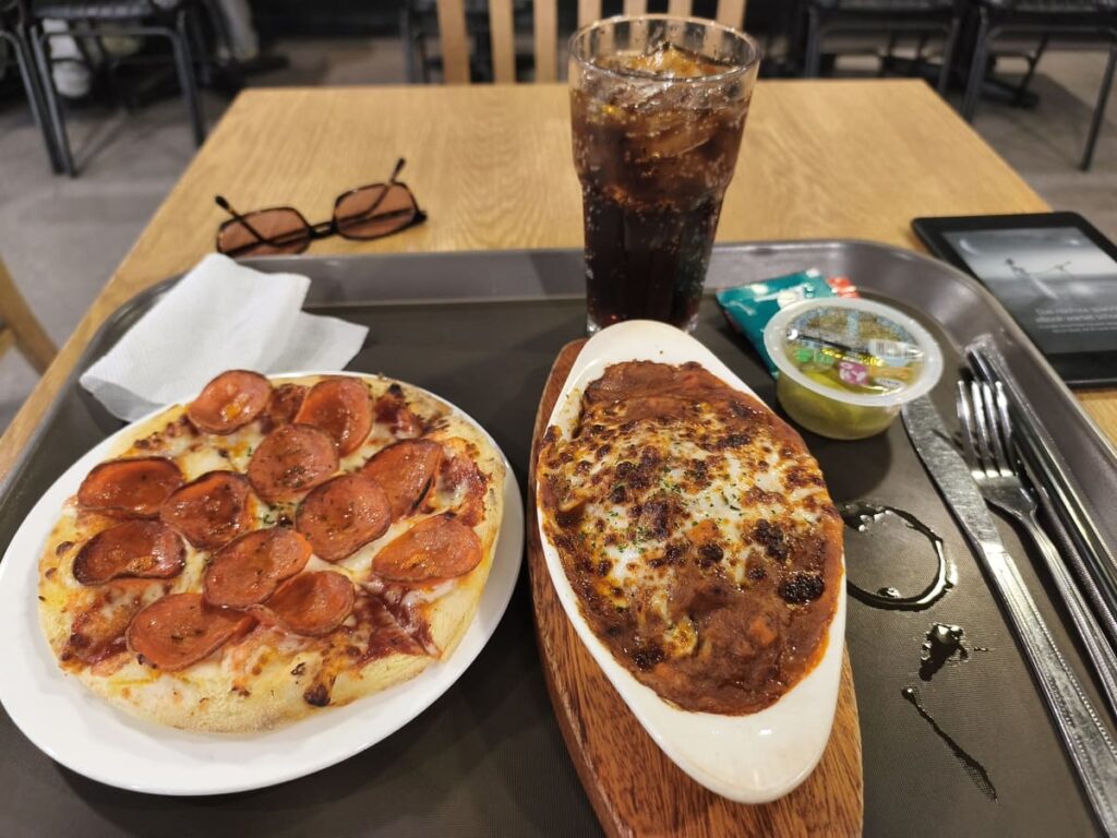 Pizza, pasta, and soda