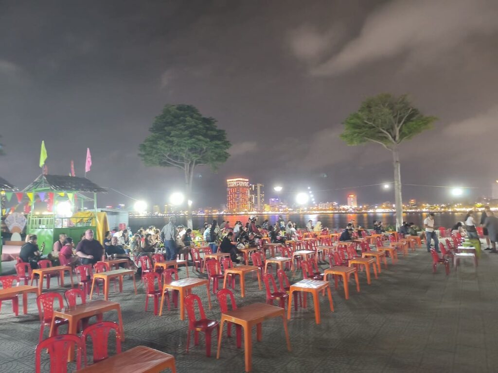 Small plastic chairs and tables set up for show