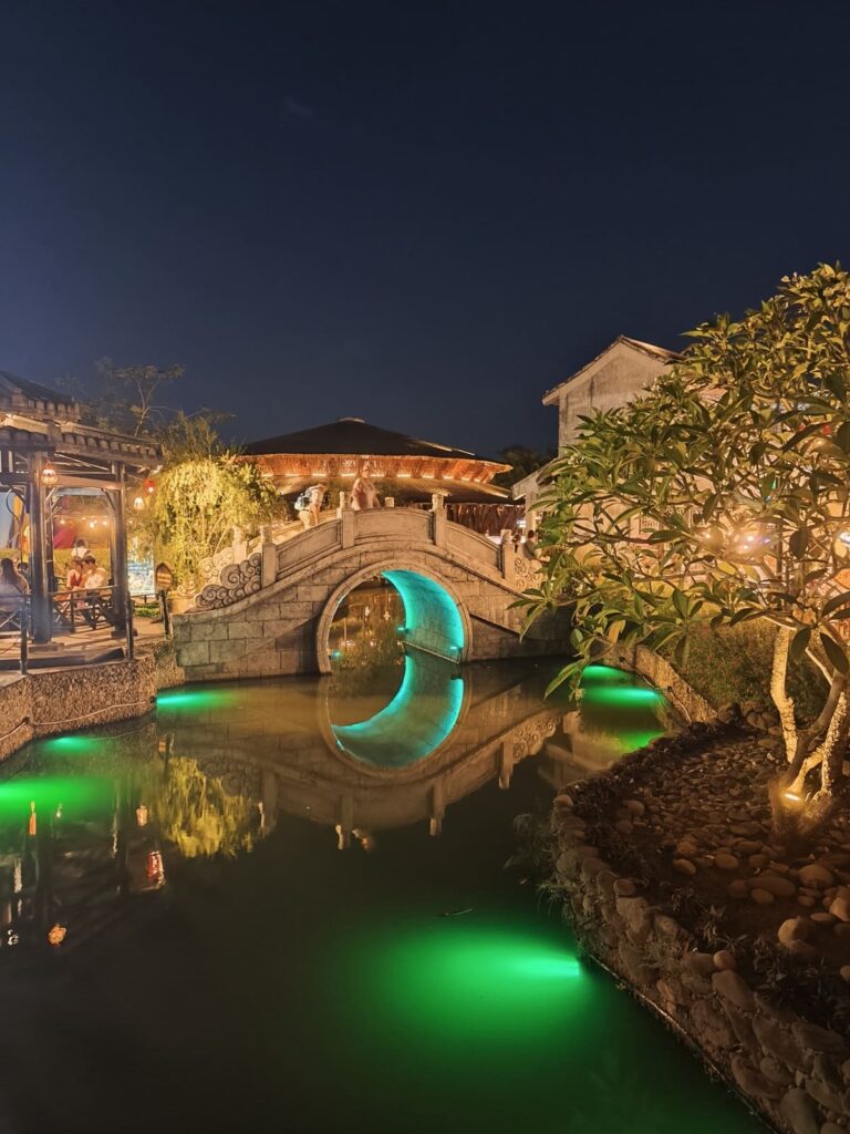 Traditional Bridge illuminated at night