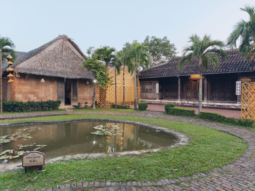 Small pond lined with wooden houses
