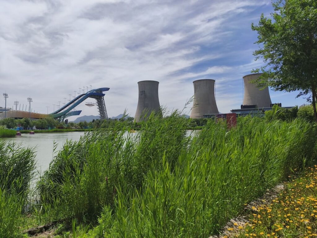 Lake with Ski Ramp and cooling towers