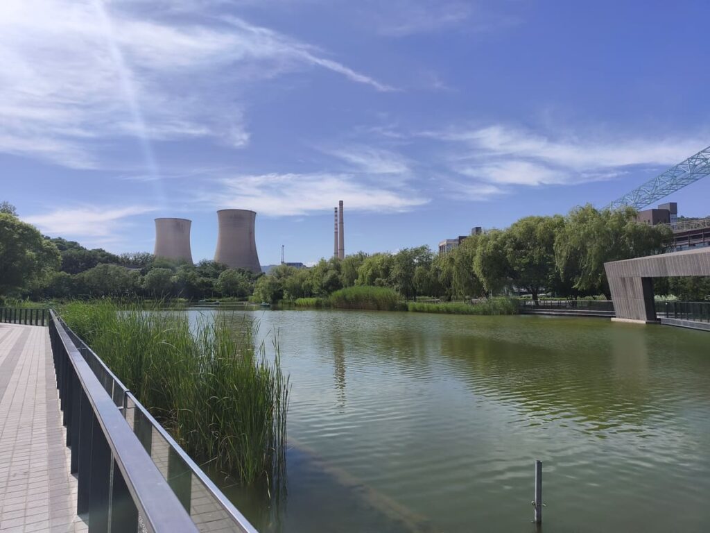 Small lake with cooling towers