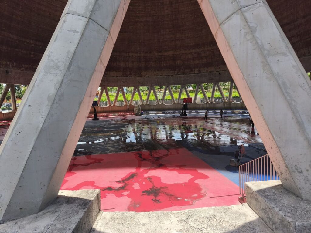 Inside of cooling towers is a basketball court