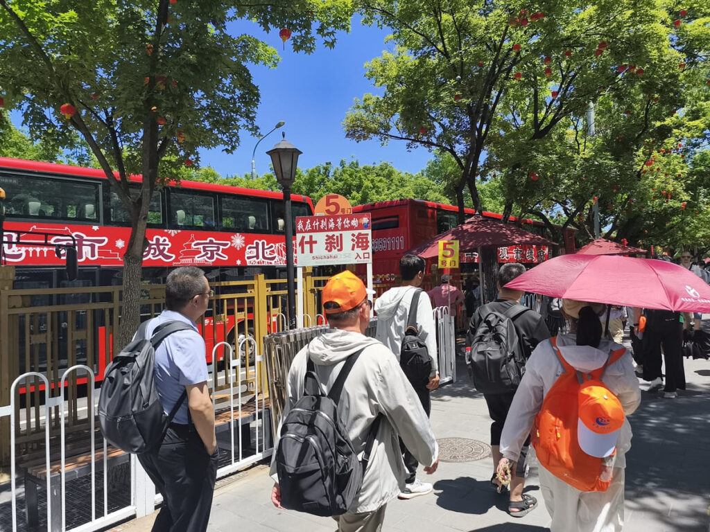 Busy street with bus stops