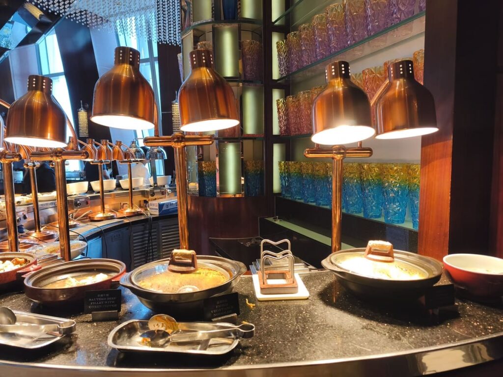 Buffet with hot dishes for breakfast