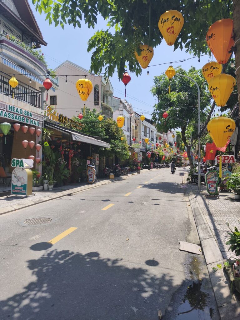 Street with hotels near Old Town Hoi An