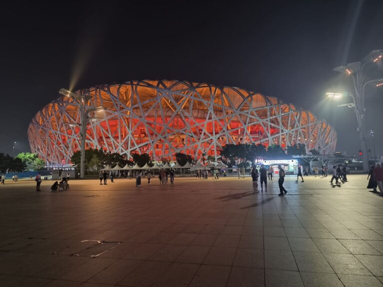 Olympic Stadium illuminated at night