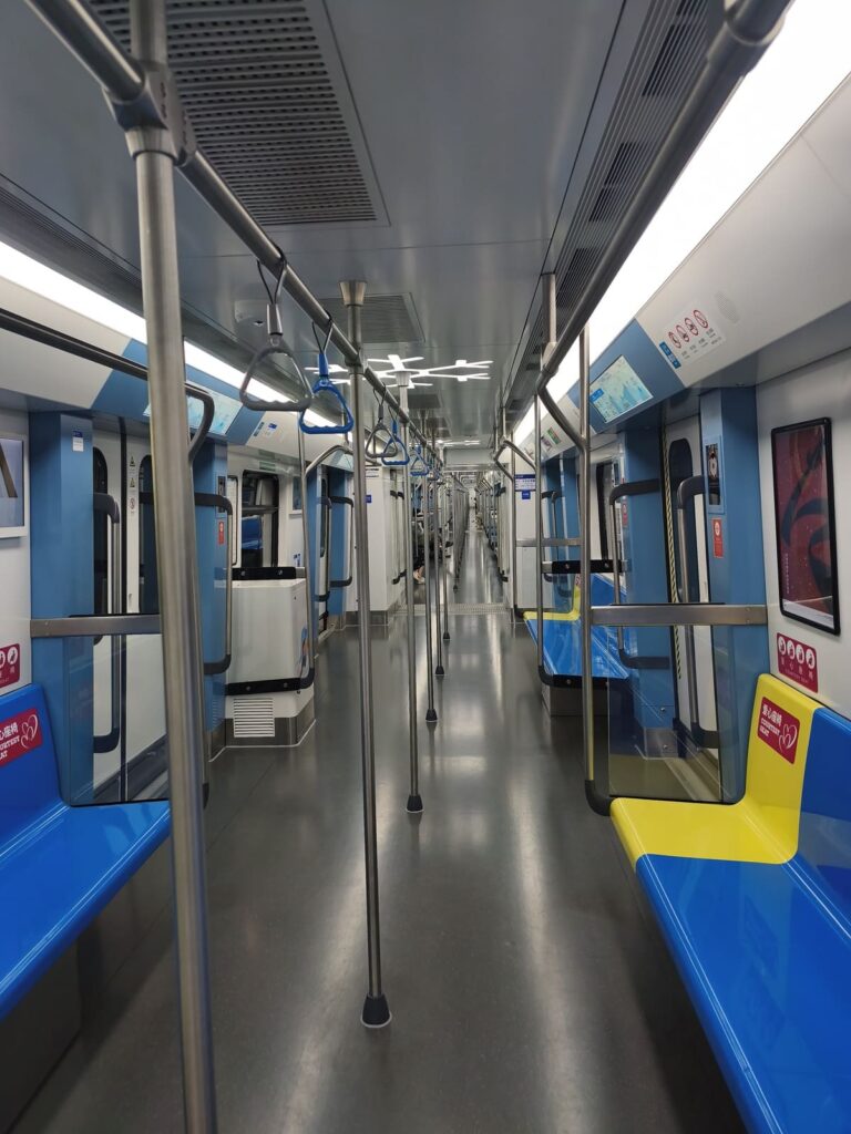 Interior of empty Beijing subway train