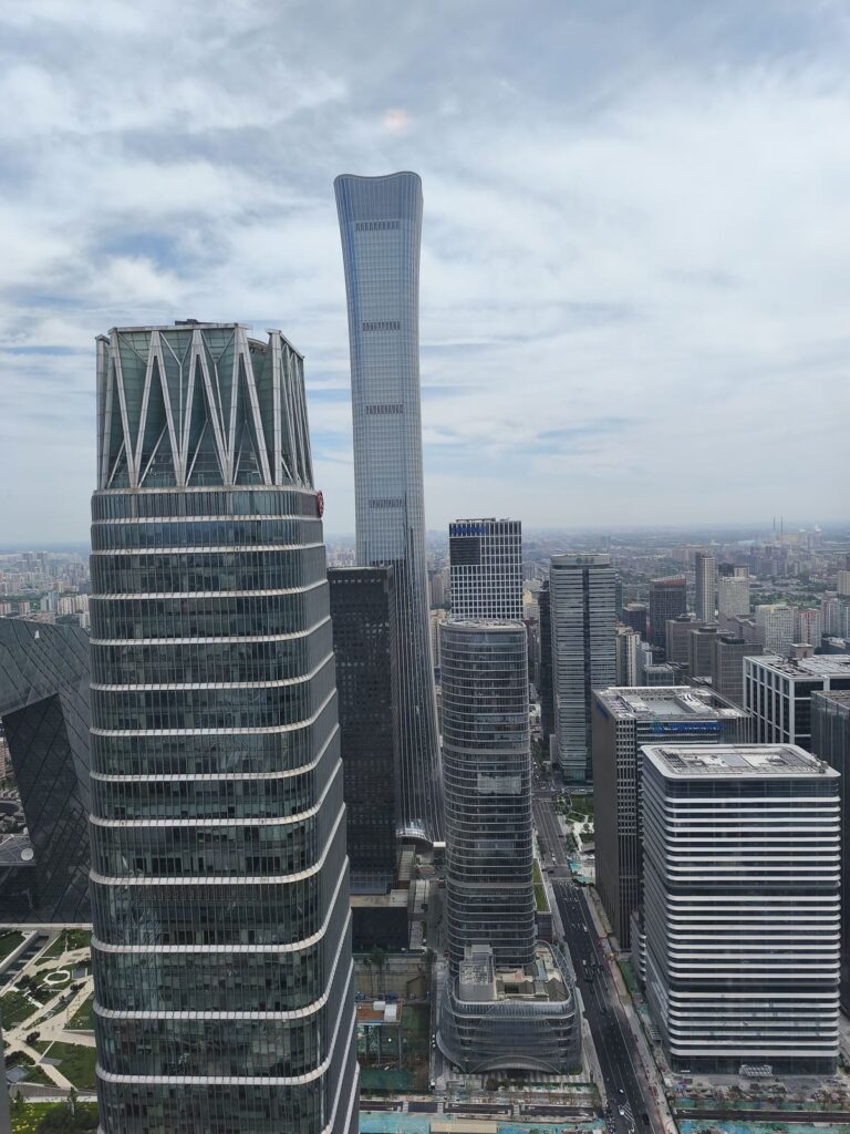 View of skyscrapers from hotel room