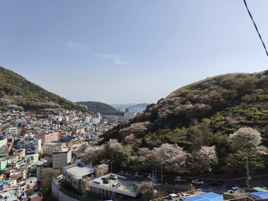 View over Gamcheon Culture Village to sea